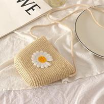 Fruits Strawberry Crossbody Coin Bag Straw Messenger Bags Korean Purse Wallets Women Shoulder Bags white flower