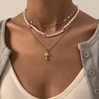 DIEZI Vintage Multilayer Imitation Pearl Choker Necklace For Women Sweet Girls Small Mushroom Clavicle Chain Necklace Jewelry