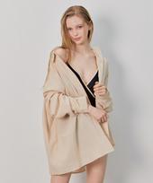 Bikini Bender Simple Loose Fit Long Sleeve Shirt Cover-Up - Beige Beige/One Szie