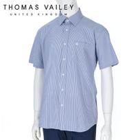 Thomas Bailey Men'S Dress Shirt - Striped Short Sleeve Shirt Blue Regular Fit 1Ththf2Msu344 Blue/95