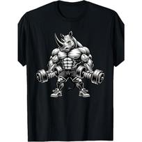 Rhino Powerlifting Weightlifting Gym Workout  Men'S T-Shirt,Round Neck Tee Is Perfect for Casual Wear S juoda