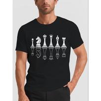 Men's Chess Piece Graphic T-Shirt - Printed Cotton Crew Neck Tee, Breathable & Lightweight for Casual Summer Wear, Black with White Design S juoda