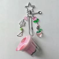 Strawberry Tulip Y2K Pendant Beaded Heisei Retro Egg Flan Charm  Phone Charm rožinė