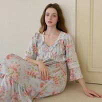 Lunaluz Women Blanch Chiffon V Neck 3 4 sleeVe Dress Pajamas Blue/free