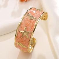 Metal Shell Starfish Seahorse Bracelet Oil Dripping Style Open Cuff Bangle  Beach Party Style D