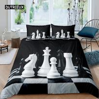 International Chess Duvet Cover Set Queen Size Chess Lovers Bedding Set for Kids Adults Microfiber Black Base 2/3pcs Quilt Cover EU single(135x200cm)