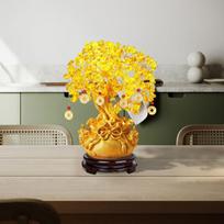 Kinų pinigų medis Kolekcinė skulptūra Feng Šui vazoninis ornamentas Laimingas dirbtinis bonsai stalui Aureate 19cmx25cm
