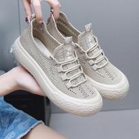 Mesh Casual Soft Sole Running Sports Shoes for Women Comfortable and Breathable Flat Bottomed Lightweight Fitness Travel Shoes 35 smėlis