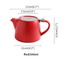 Japanese Style Matte Ceramic Teapot with Stainless Steel Infuser – Wide Range of Colors for Loose Leaf Tea raudona