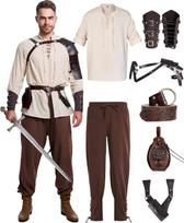8 vnt. vyriškų renesanso kostiumų Helovino viduramžių pirato marškiniai kelnės vikingų kostiumo aksesuarų rinkinys S&Other gray