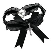 Cute Ruffle Lace Choker with Bowknot Crosses Pendant Punk Gothic Maid Sweet Collar Accessories Jewelry for Women Girls juoda
