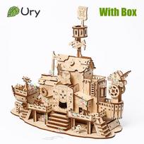 Ury DIY 3D Wooden Puzzle Retro Style Pirate Harbor Dock Tavern Model Toys Handmade Set Home Decoration Christmas Gift