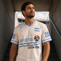 2026 Argentine Fan Uniform Football Print Breathable V-neck Mesh Football T-shirt M