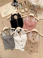 Sexy Figure-Flattering French-Style Halter-Neck Backless Underwire Tank Top—A Versatile Layering Top pilka spalva