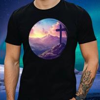 T-Shirt Herren Kreuz auf einem Berg Motiv Baumwolle Größe XS bis 5XL XL