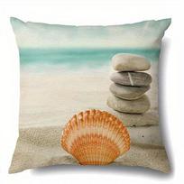 Home Decor Beach Scenes: Relaxing Time and Seaside Items Pattern Cushion Cover Suitable for Sofa Bedroom Car Pillow Cover 40x40cm