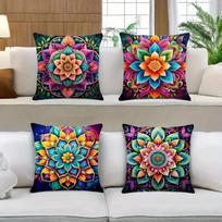 4 vnt. Mandalos Bohemiškas dvipusis spausdintas pagalvės užvalkalas Trumpas pliušas Tinka svetainėms miegamiesiems sofoms dekoratyvinis pagalvės užvalkalas 45x45cm black
