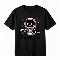 Kawaii Space Astronaut Cat Gaming Gamepad Print Tshirt Unisex Unisex Cute Cartoon Loose Oversized Cotton Casual Gamer Street Tees S