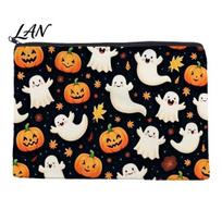 Durable Data Cable Organizer Cosmetic Bag, Halloween Pattern Print Makeup Canvas Cute Storage Bag Zipper Pouch, for Change Washable Pencil Case C