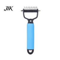 Shedding Prevention Brush Pet Detangling Comb Handheld Undercoat Rake for Dogs Cats Double-Sided Gentle Massage Pets Stainless Steel Teeth Deshedding S mėlyna