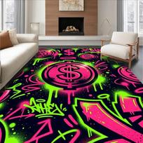 Fun Pink Green Dollar Bill Number Print Area Rug Novelty Cash Money Themed Carpet Non-Slip Indoor Floor Mat for Game Room 40X60CM