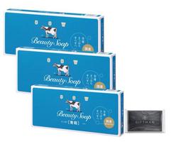 Cow Brand Milk Blue 85g x 18 with original Solid soap for face and Refreshing floral Soap, Box, bars, 3-box set, tissues. body. scent.