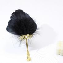 Gold Handle Colorful Feather Fan 1Pcs Fluffy Vintage Chinese Style for Tea Party Dance Stage Prop
