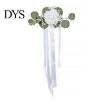 Wedding Car Decoration Set Door Handle Flower with Ribbon Tie And Green Leaves, White Artificial Decor Rose Rearview Mirror Bouquet for Bridal balta