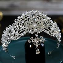 DIEZI Baroque Vintage Queen Crystal Water Drop Pendant Crown Bridal Elegant Pearl Tiaras Diadem Girls Wedding Party Headbands