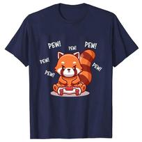 Short Sleeve Tee Red Panda Playing Video Games Funny Women Top Fashion Casual Clothes 2000s Aesthetic Tshirts Anime Y2k T-Shirt XXS