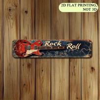 Metal Sign Wall Art Vintage Rock Guitar Bar Decoration, Aluminum Tin Poster for Game Room Pub black