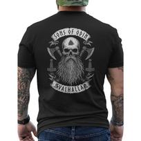 Men'S Viking Norse Mythology T-Shirt - Features a Print of Odin'S Skull And Mjolnir Axe on The Back, with a Graphic of The Sons of Odin of Valhalla S juoda