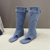 Two-wear herringbone toe cowboy leather pleated cool boots 2024 new western cowboy boots hot girl trousers boots sandals women 35 mėlyna