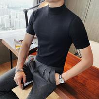 Pavasario Rudens Nauji Trumpomis Rankovėmis Megzti Marškinėliai Vyrams Vientisos Spalvos Slim Fit Marškinėliai Mada Kasdieniai Korėjietiški Viršutiniai Drabužiai Vyriški Drabužiai M juoda