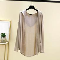 Women's Summer Hooded Long Sleeved Cardigan Oversized Top Shawl Thin Jacket L smėlis