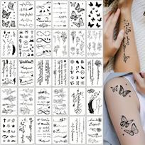 30 VNT. Vandeniui atsparūs Juodi Laikini Tatuiruotės Moterims, Stilingi Širdelės, Drugelio, Gėlės, Mėnulio Lipdukai Ant Rankos, Riešo raudona