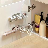 1 No-Drill Wall-Mounted Hair Brush Straightener Storage Rack - Stainless Steel Bathroom Shelf, Strong Adhesive Multi-Functional Space-Saving Tool Rack 1pc