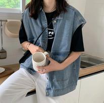 Spring and Autumn Large Size Denim Vest Women's Sleeveless Top Loose BF Versatile Jacket Korean Student Waistcoat Traf XS mėlyna