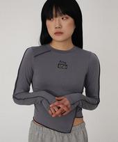 Acho Diagonal Asymmetrical Handmade Label Spandex Half Crop Top_Deep Gray Free