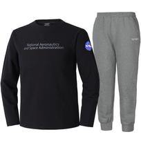 Nasa Unisex Crew Neck Long Sleeve T-Shirt + Jogger Pants Set [Black + Melange Grey] 100