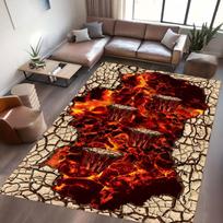 Lava Grindinio 3D Iliuzijos Kilimas – Skilusis Žemės ir Medinio Tilto Tematikos Kilimas – Drąsus Ugnies Lavos Raštas Žaidimų Kambariui ir Miegamajam 40cm x 60cm