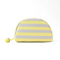 Durable Striped Cosmetic Bag Contrast Color Pom-pom Tassel Shell Shape Pouch Compact Size Washable Fabric