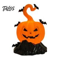 Lighted Halloween Props LED Candle Light Figurine, Bat Tombstone Glowing Tabletop Ornament, Warm Spooky Gothic Decoration Pumpkin Decor Prop M