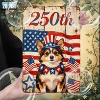 2D Flat Metal Sign 8x12 Inch Vintage Corgi Patriotic Wall Art American Independence Day Pre Drilled Home Decor (Multicolor,TYA-1080173-20x30) įvairiaspalvis