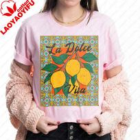 Lemon La Dolce Vita Unisex Tshirt Vintage Graphic Printed Tshirt Fashionable Casual Summer Beach Round Neck Short Sleeve S
