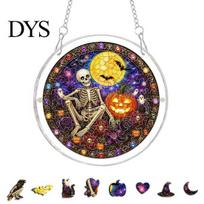 Suncatcher Acrylic Jigsaw Puzzle Suncatcher, Stained Glass Style Halloween Skeleton Ghost Stainless Steel Chain Sun Catcher for Gothic Window C