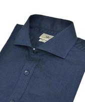 Thomas Bailey Linen Solid Wide Collar Slim Fit Shirt Navy 1Ththc1Msu143 Blue/100