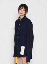 Plastic Signature Oversized Shirt / Herringbone Blue Blue/One Size (100~105)