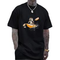 Men'S Black Kayak Otter Pattern T-Shirt - Short-Sleeved, Round Neck, Featuring a Fun Paddle Design - The Perfect Gift for Dad, Friends S juoda