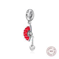 100% 925 Sterling Silver Spanish Fan Dangle Charms Metal Beads Fits Original Bracelet DIY Jewelry Making